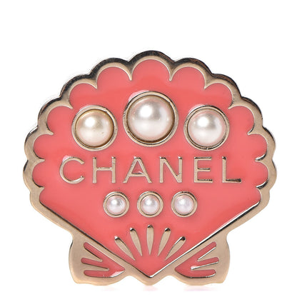 Chanel Enamel Pearl Seashell Brooch Pink Gold 1 of 6