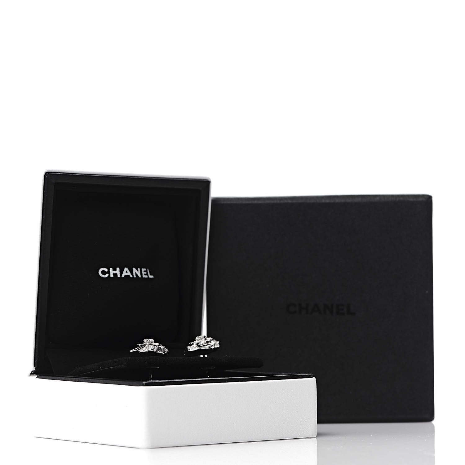 Chanel 18K White Gold Diamond .62ctw Camelia Stud Earrings 5 of 5