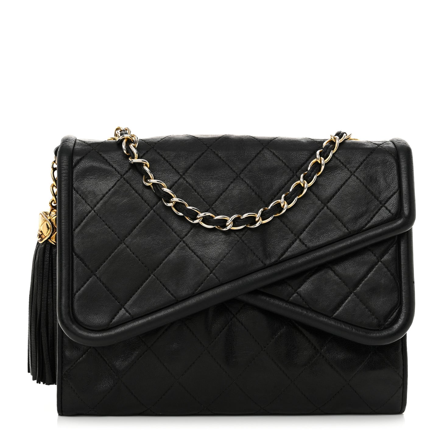 Quilted CC Tassel Flap Bag Black