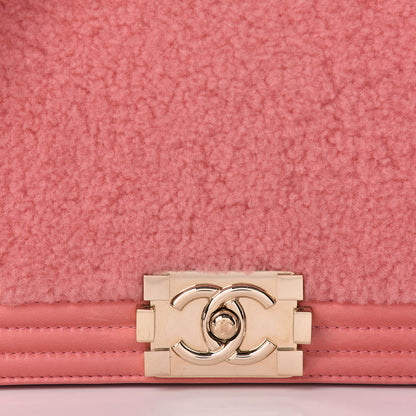 Chanel Shearling Sheepskin Medium Boy Flap Pink 9 of 19