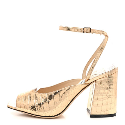 Jimmy Choo Metallic Calfskin Crocodile Embossed Jassidy 85 Pumps 37.5 Light Gold 1 of 9