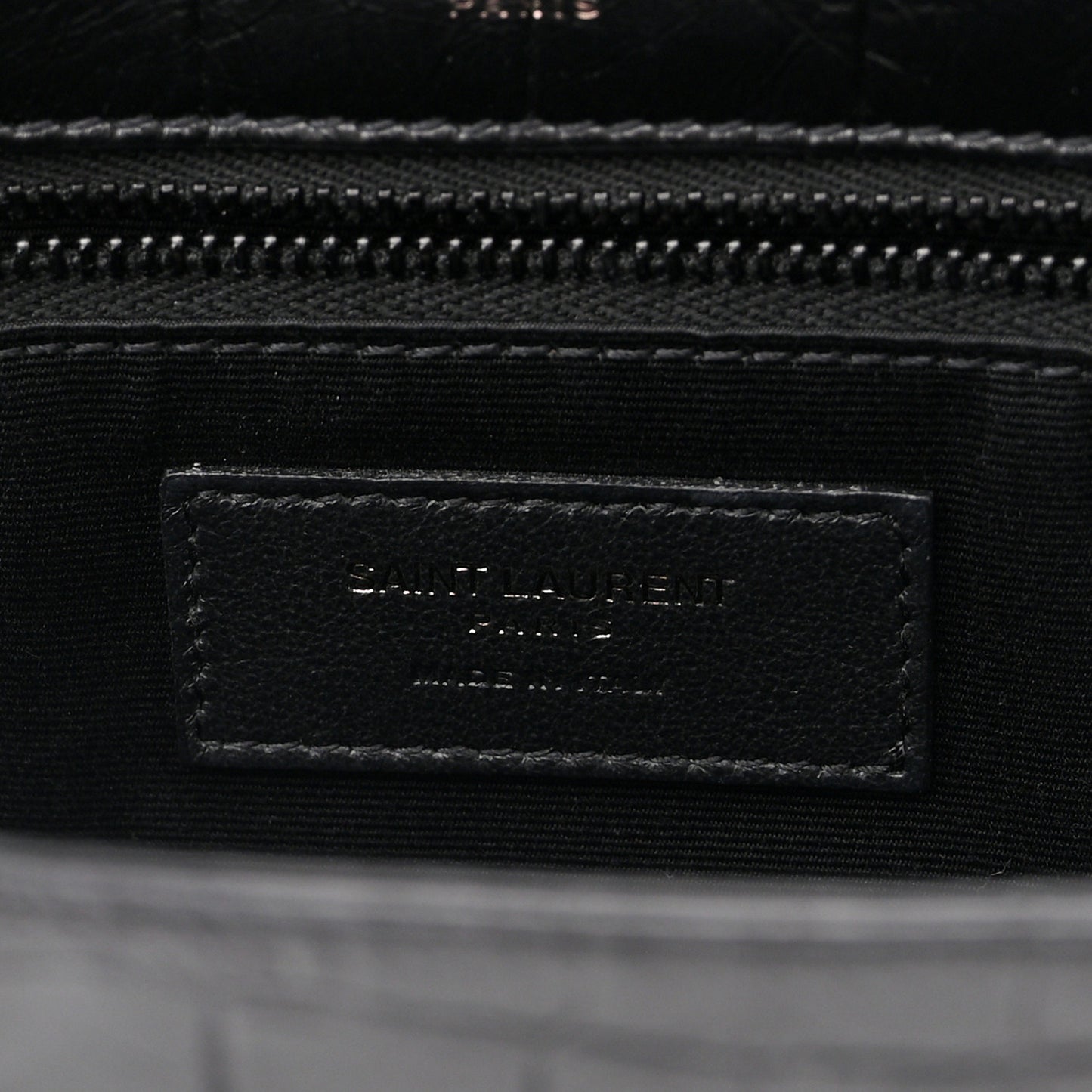 Crinkled Calfskin Crocodile Embossed Monogram Medium Niki Chain Satchel Black