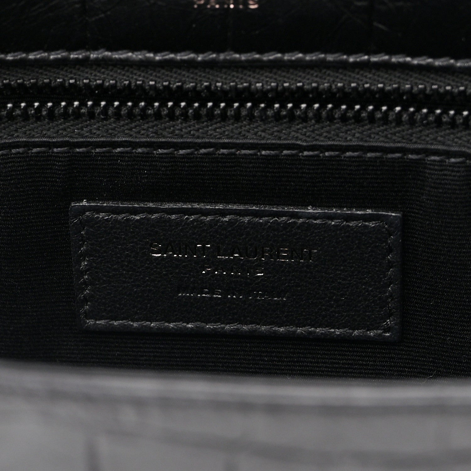Saint Laurent Crinkled Calfskin Crocodile Embossed Monogram Medium Niki Chain Satchel Black 7 of 11
