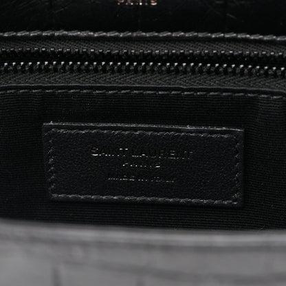 Saint Laurent Crinkled Calfskin Crocodile Embossed Monogram Medium Niki Chain Satchel Black 7 of 11