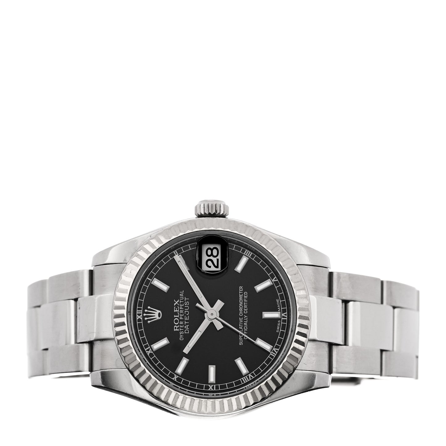 Stainless Steel 18K White Gold 31mm Oyster Perpetual Datejust Watch Black 178274