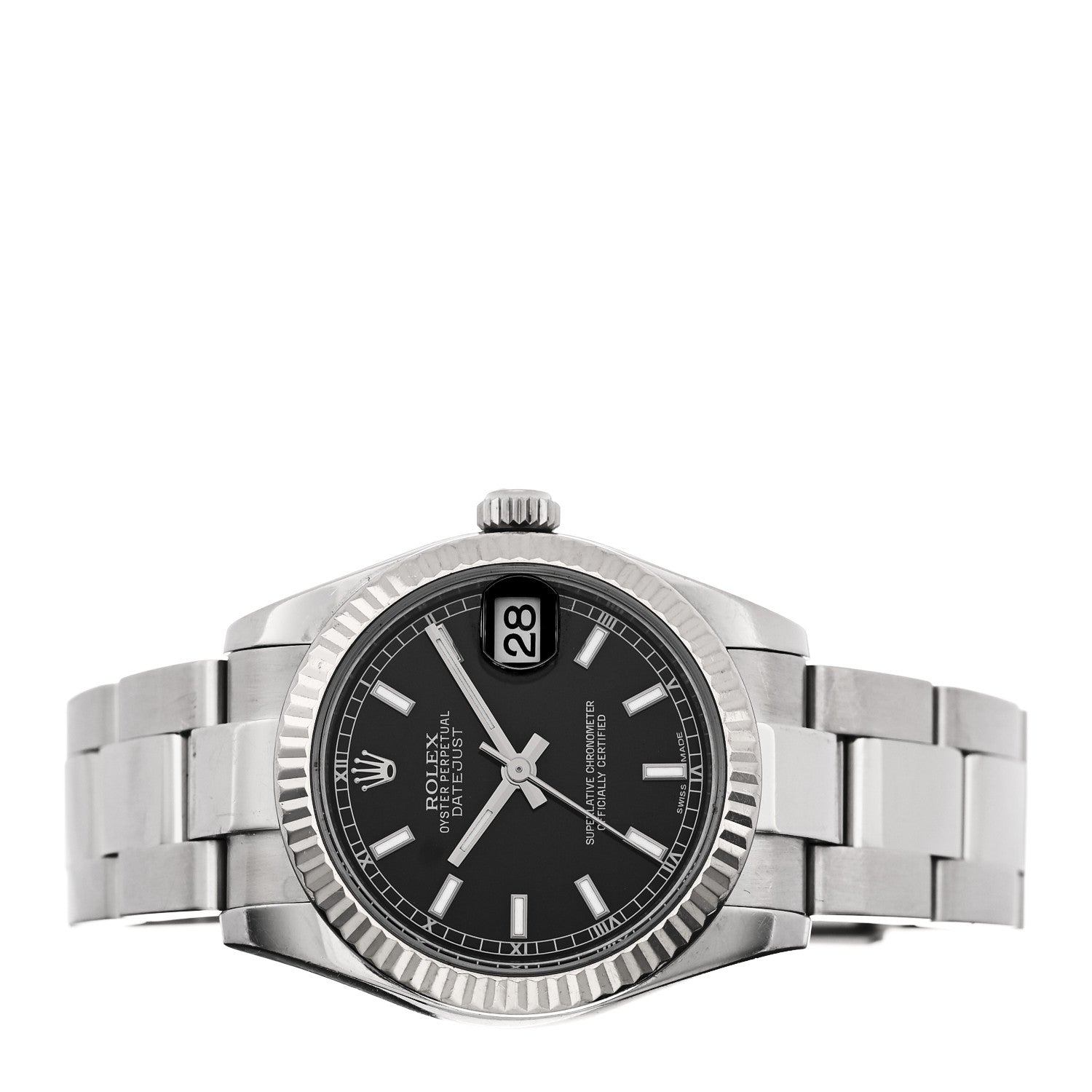 Rolex Stainless Steel 18K White Gold 31mm Oyster Perpetual Datejust Watch Black 178274 2 of 4
