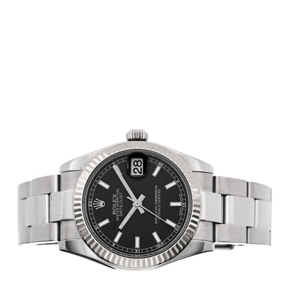 Rolex Stainless Steel 18K White Gold 31mm Oyster Perpetual Datejust Watch Black 178274 2 of 4