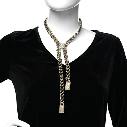 Chanel Chain Link Crystal CC Dog Tag Charm Necklace Gold 2 of 4