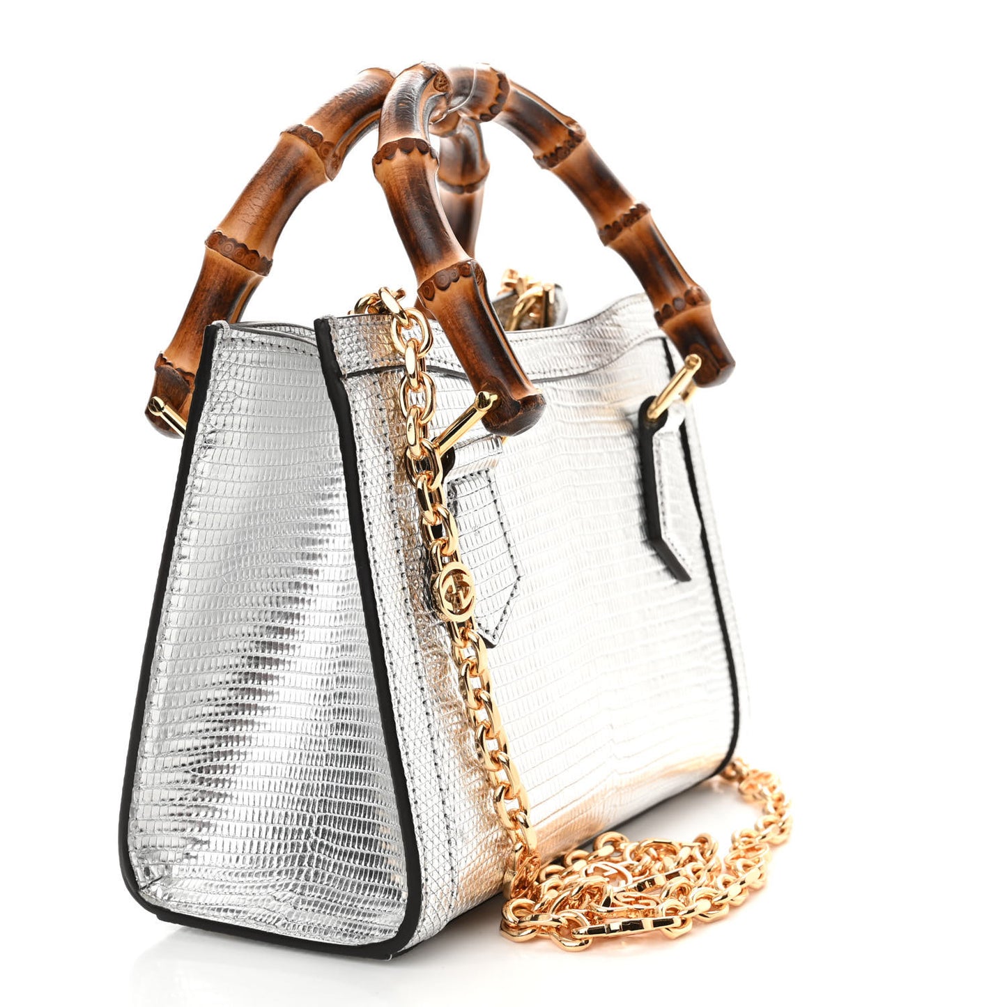 Lizard Mini Diana Tote Bag Silver