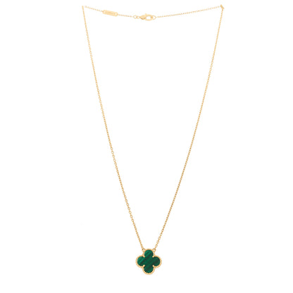 Van Cleef & Arpels 18K Yellow Gold Malachite Vintage Alhambra Pendant Necklace 4 of 6
