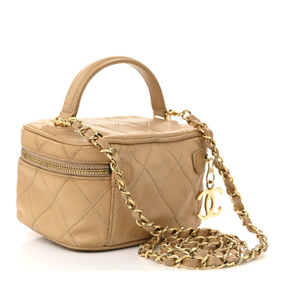 Chanel Lambskin Diamond Stitched Vanity Case With Chain Beige 3 of 11