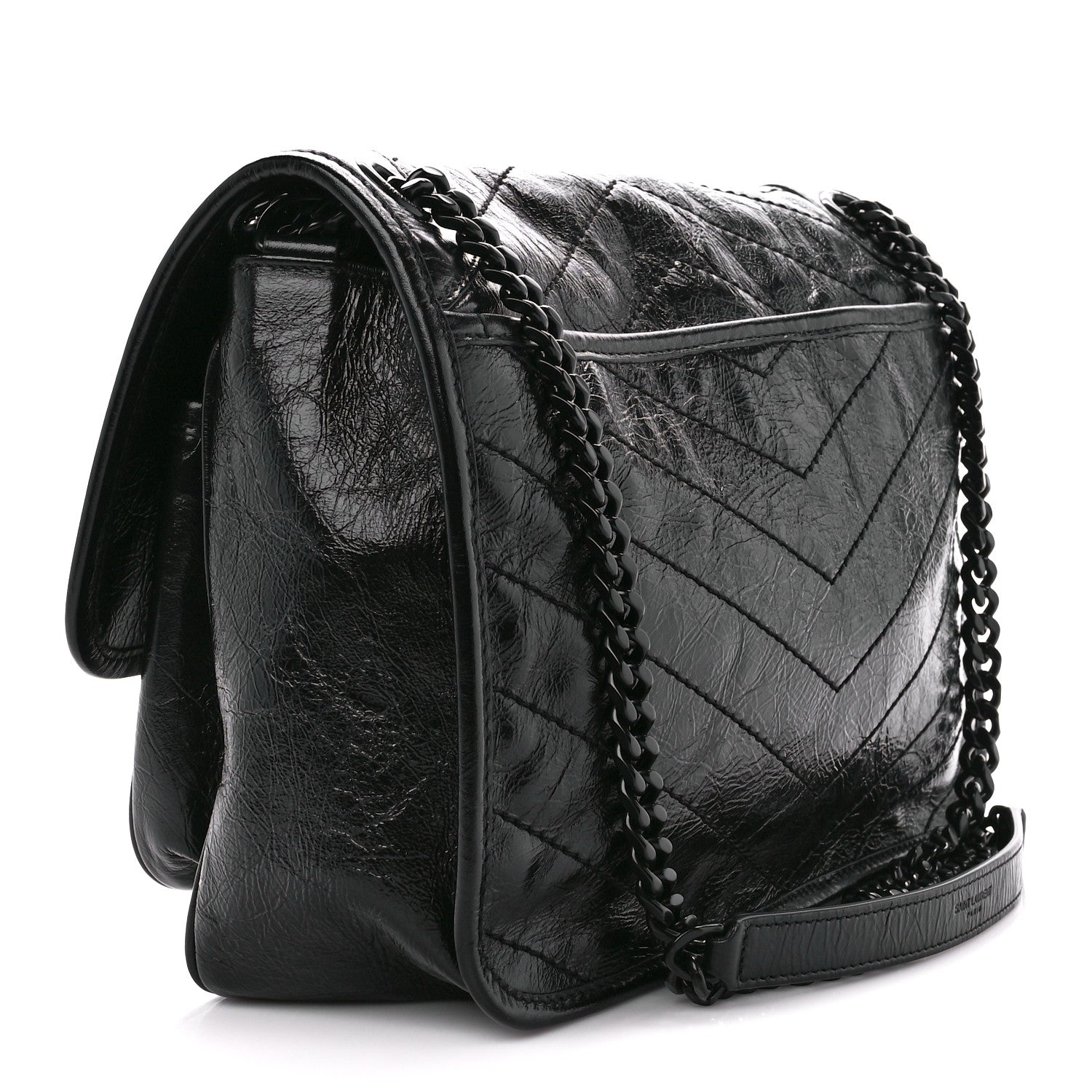 Saint Laurent Crinkled Calfskin Matelasse Monogram Medium Niki Chain Satchel Black 3 of 11