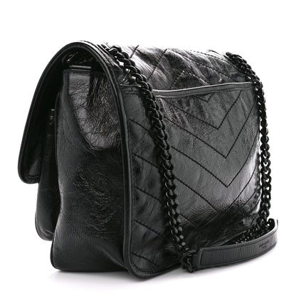 Saint Laurent Crinkled Calfskin Matelasse Monogram Medium Niki Chain Satchel Black 3 of 11
