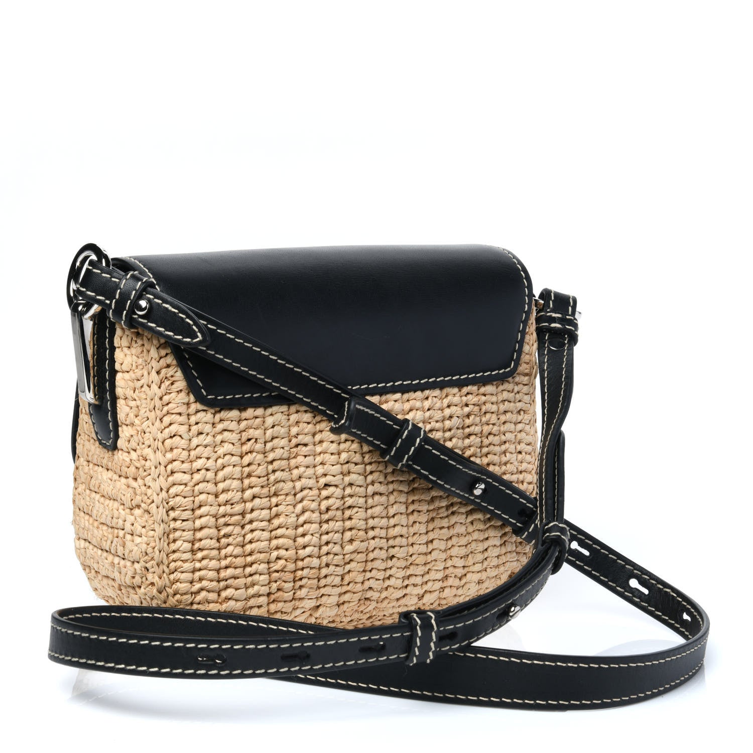 Prada Raffia Vitello Flap Shoulder Bag Naturale Black 2 of 12