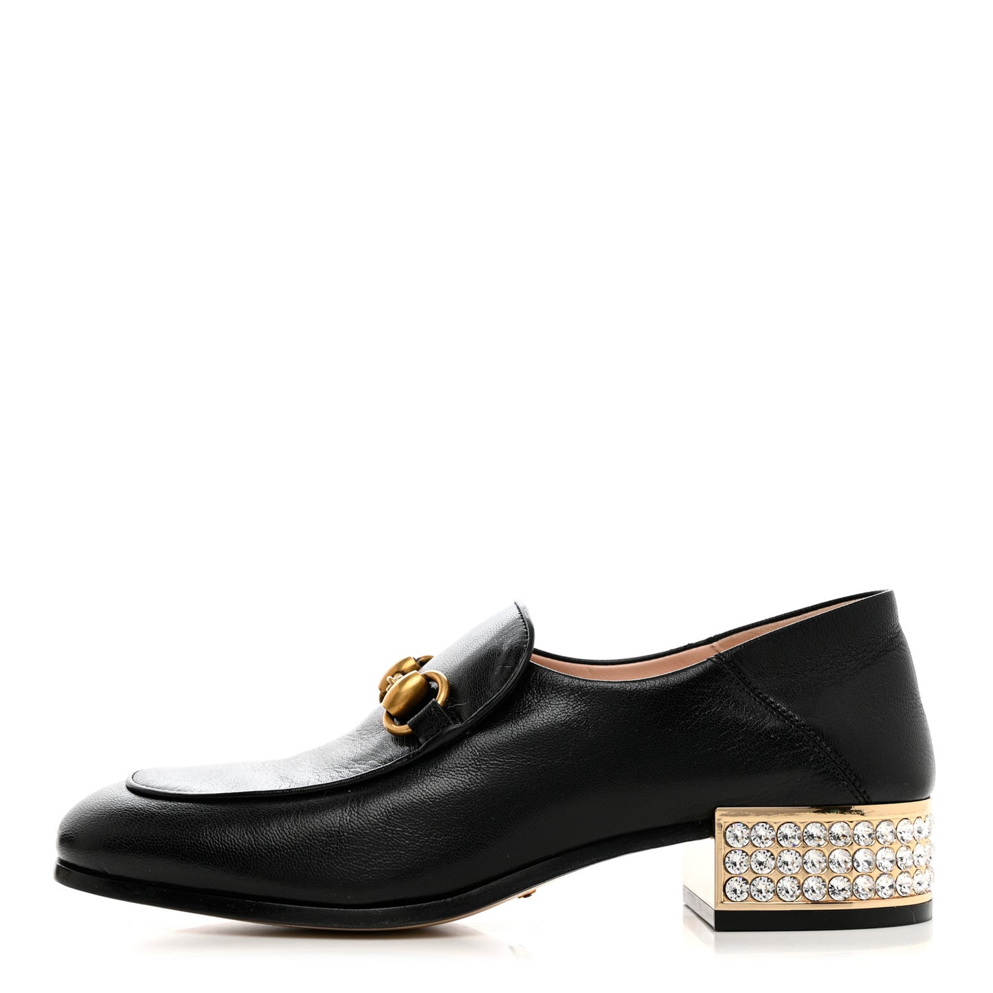 Goatskin Crystal Womens Horsebit Loafers 35 Black