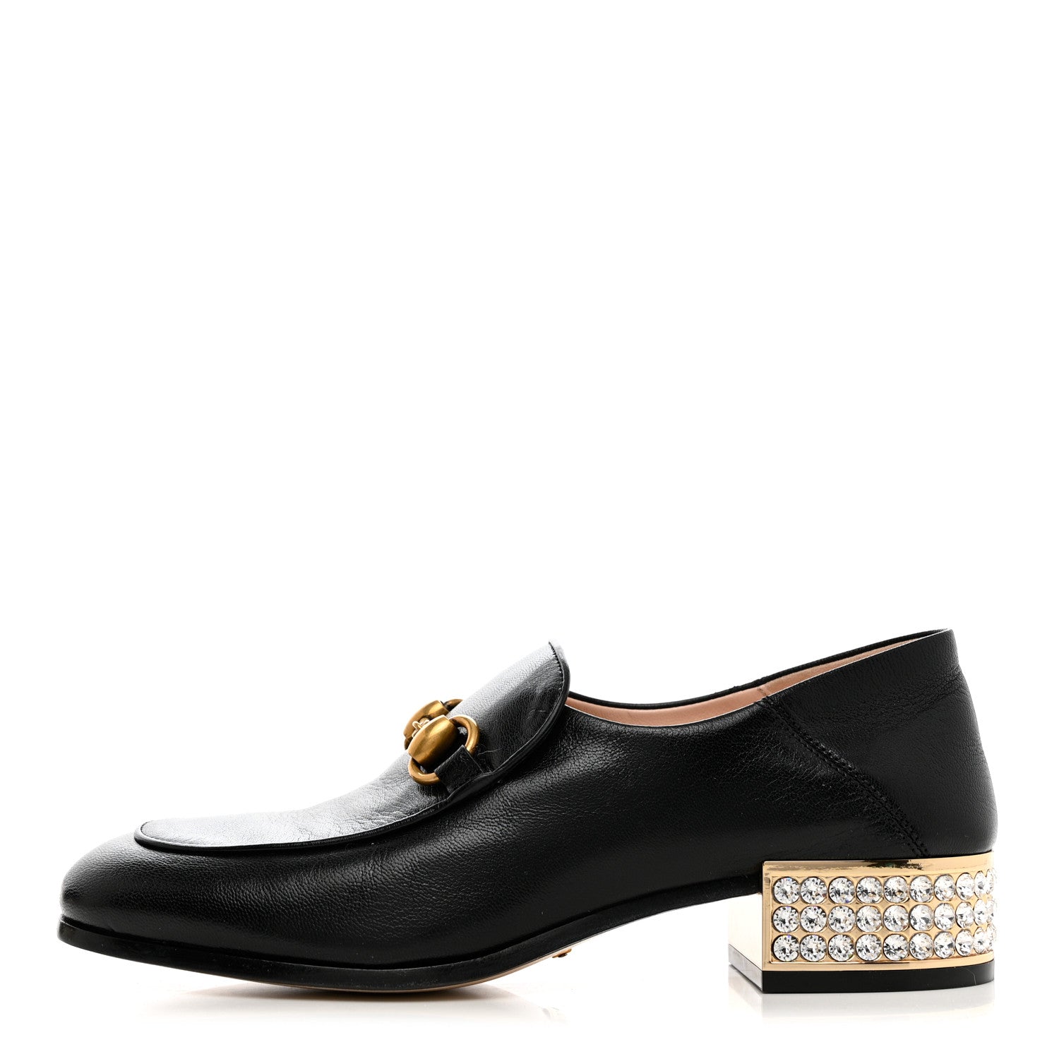 Gucci Goatskin Crystal Womens Horsebit Loafers 35 Black 1 of 8