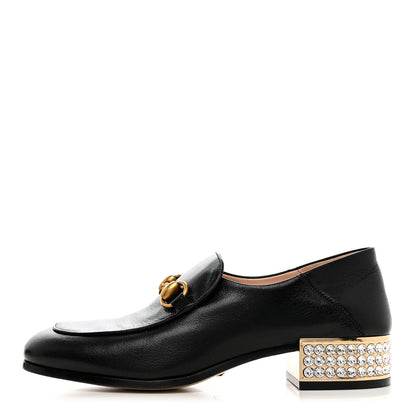 Gucci Goatskin Crystal Womens Horsebit Loafers 35 Black 1 of 8