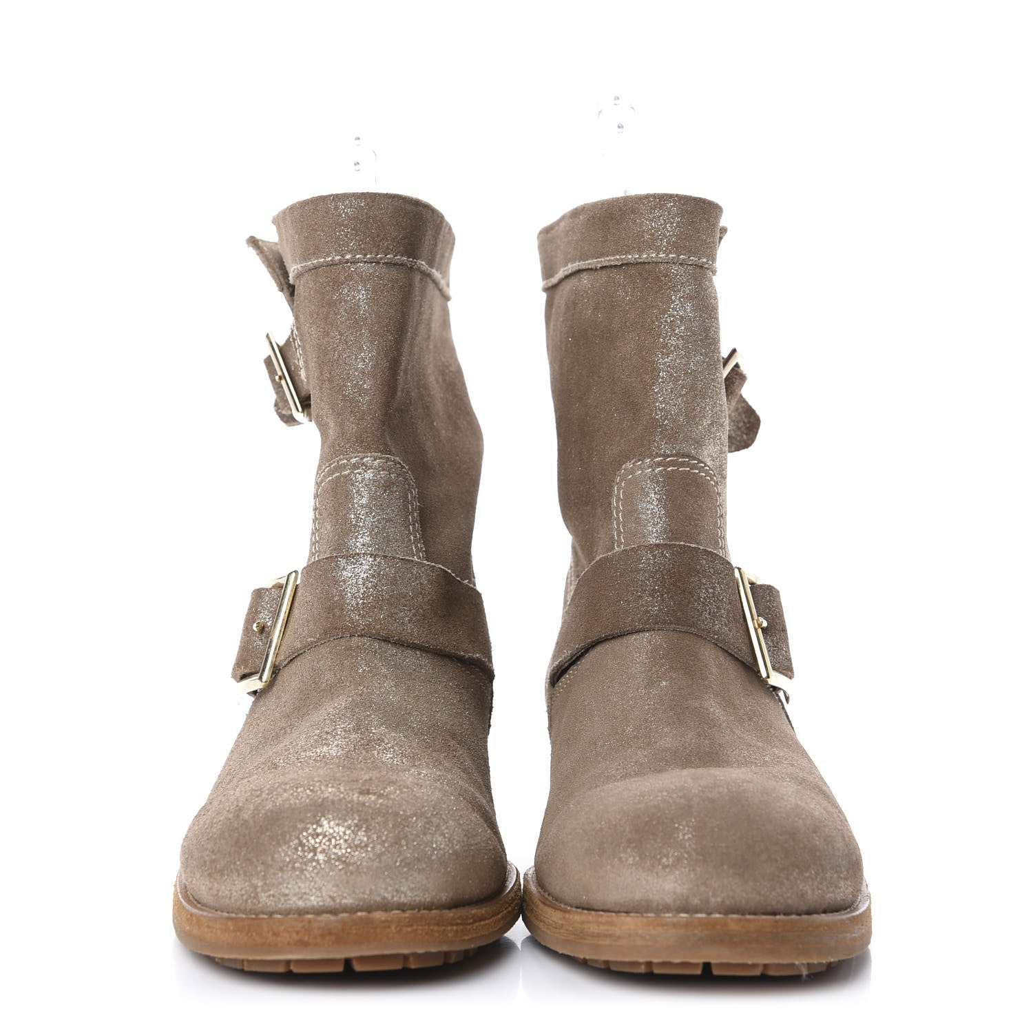 Jimmy Choo Metallic Suede Youth Biker Boots 37.5 Brown 2 of 8