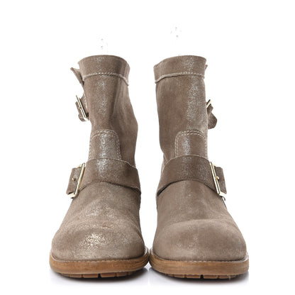 Jimmy Choo Metallic Suede Youth Biker Boots 37.5 Brown 2 of 8