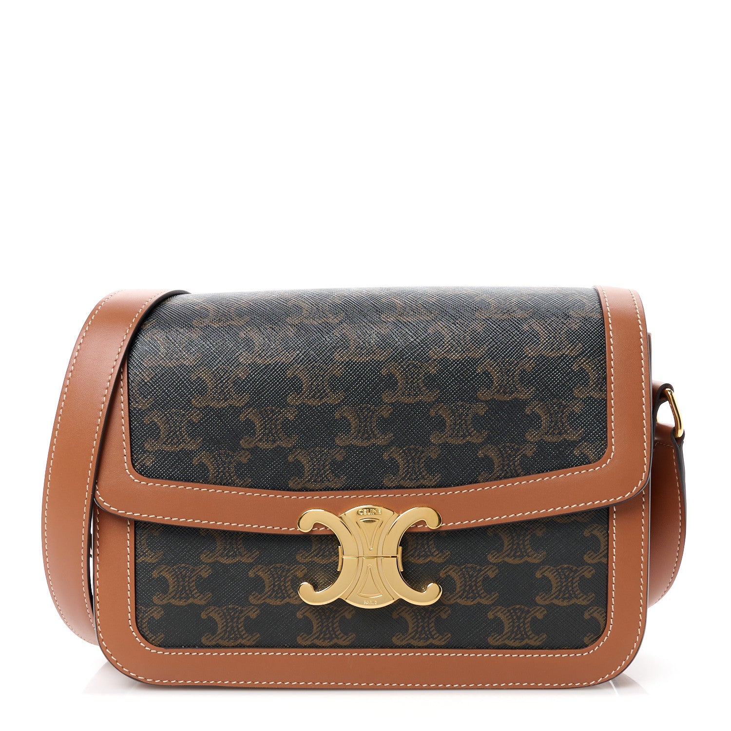 Celine Triomphe Canvas Calfskin Medium Triomphe Bag Tan 1 of 11