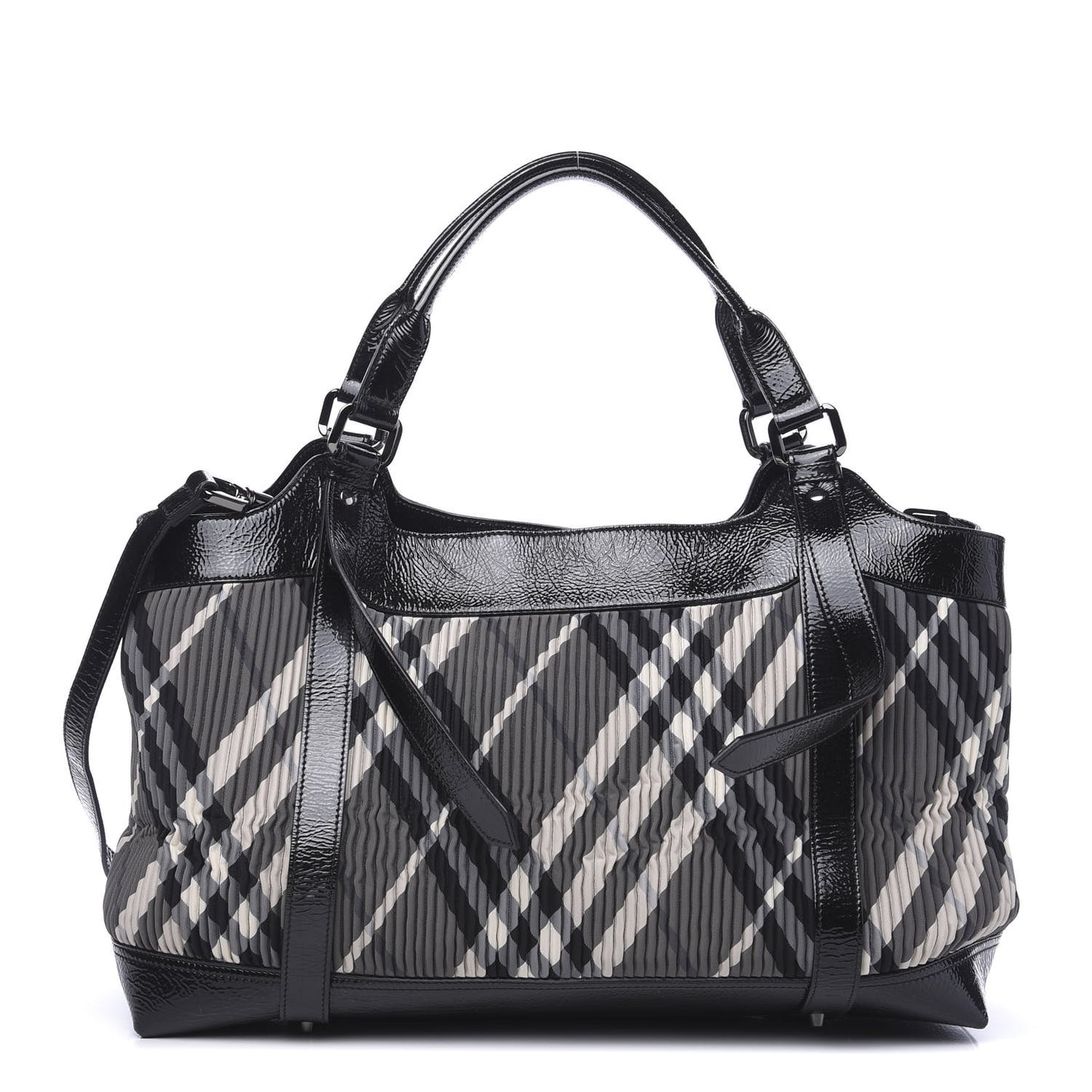 Nylon Beat Check Pleated East West Tote Black