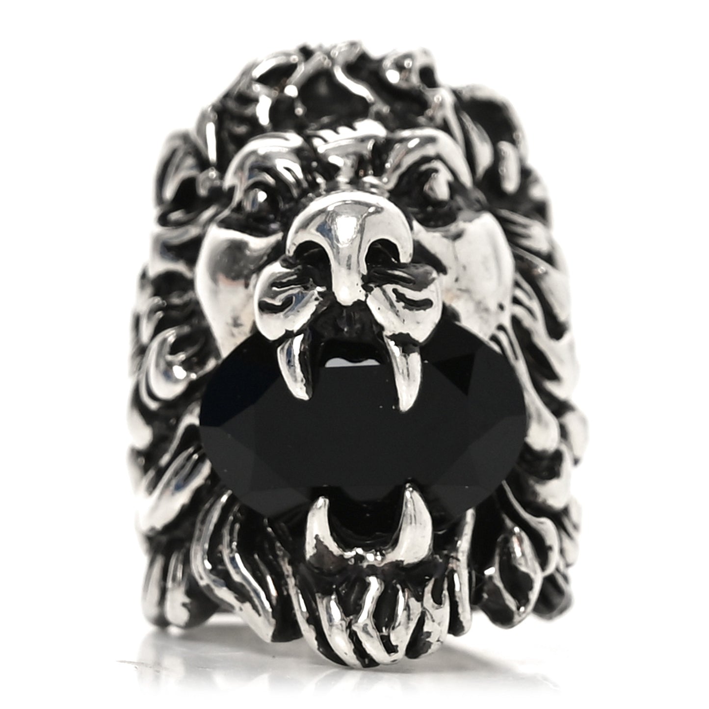Metal Crystal Lion Head Ring  49 4.75 Black Aged Silver