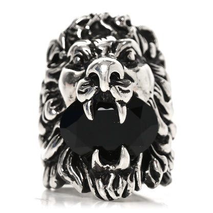 Gucci Metal Crystal Lion Head Ring  49 4.75 Black Aged Silver 1 of 4