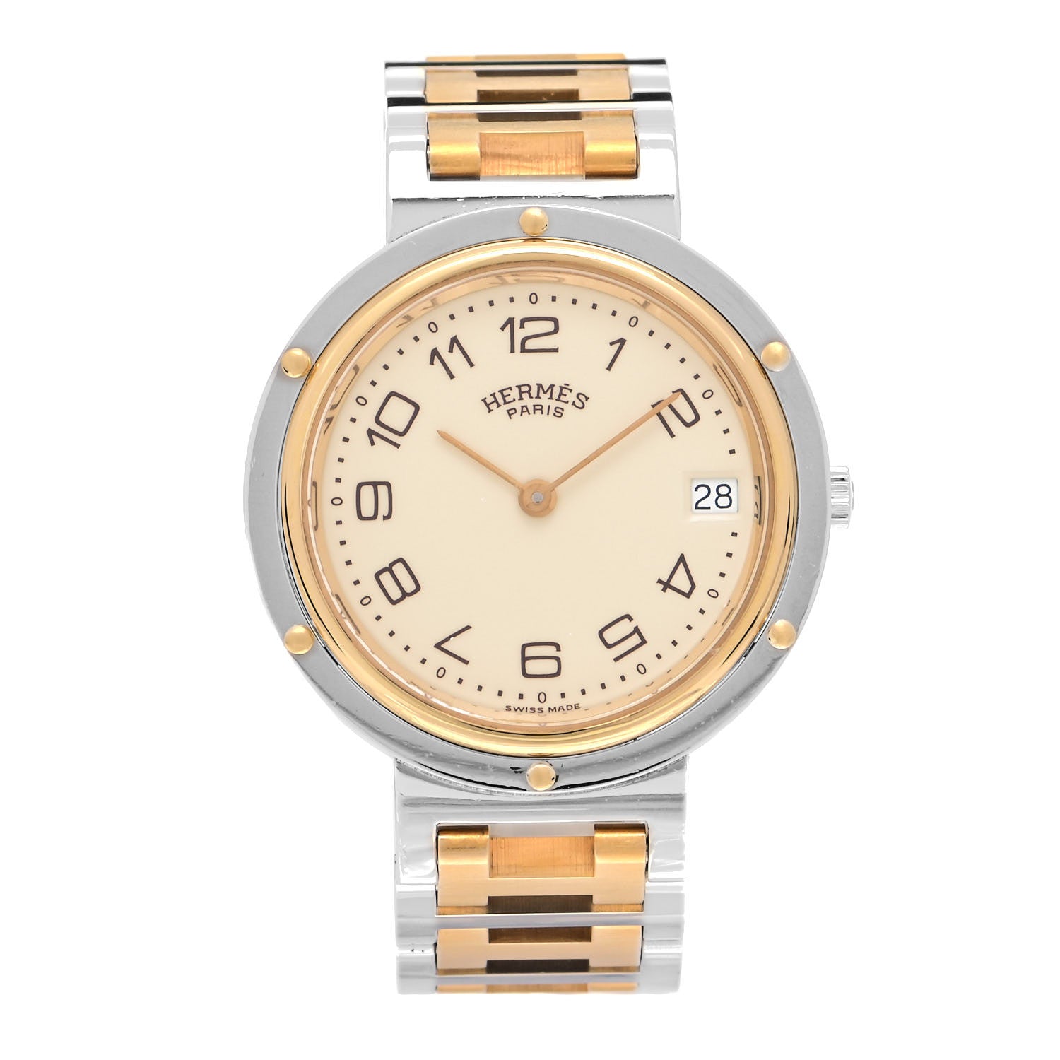 Hermes Stainless Steel 34mm Clipper Quartz Watch Gold 1 of 4
