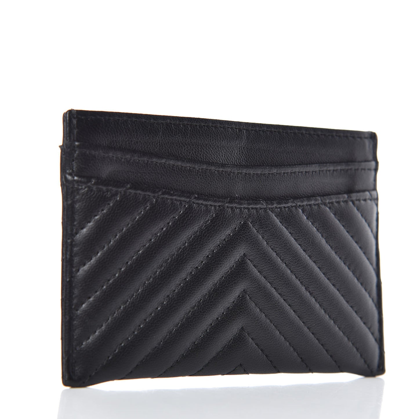 Lambskin Chevron Quilted Card Holder Black