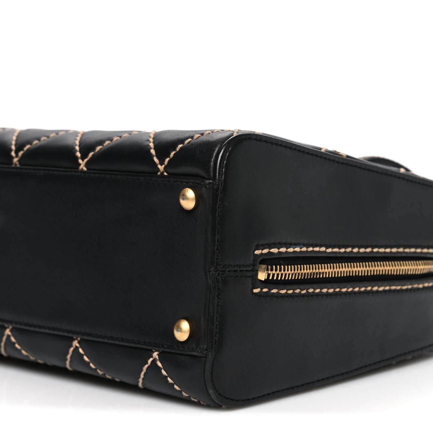 Calfskin Wild Stitch Top Handle Bag Black
