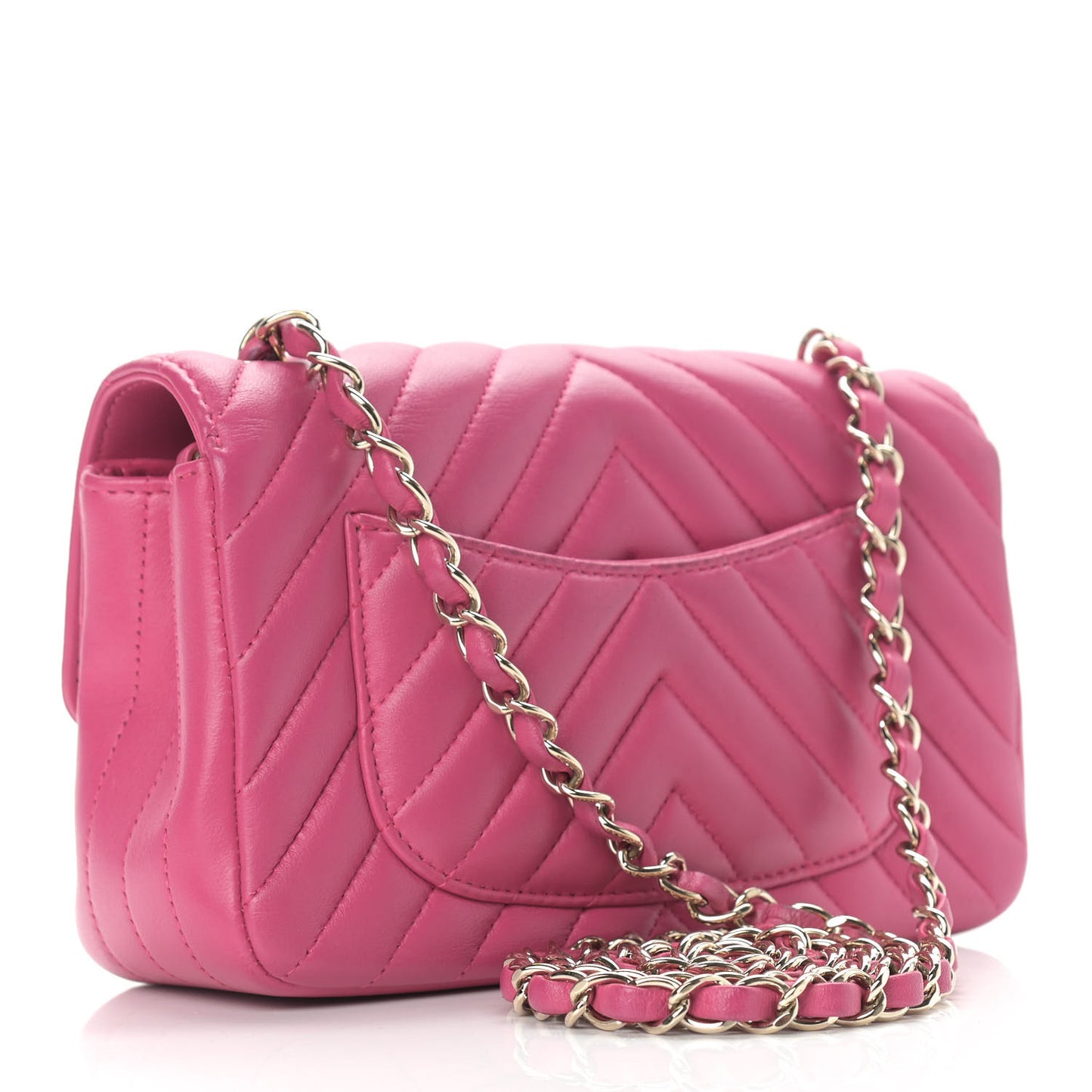 Lambskin Chevron Quilted Mini Rectangular Flap Dark Pink