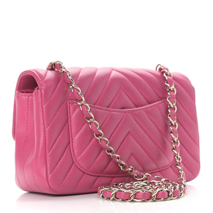 Chanel Lambskin Chevron Quilted Mini Rectangular Flap Dark Pink 3 of 12