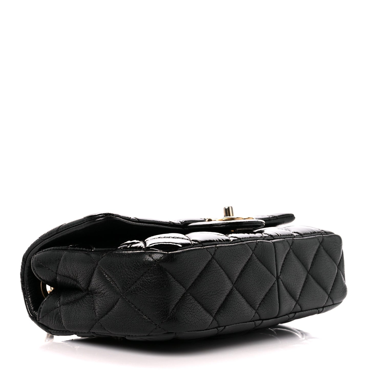 Patent Goatskin Quilted Small CC Eyelet Flap Black