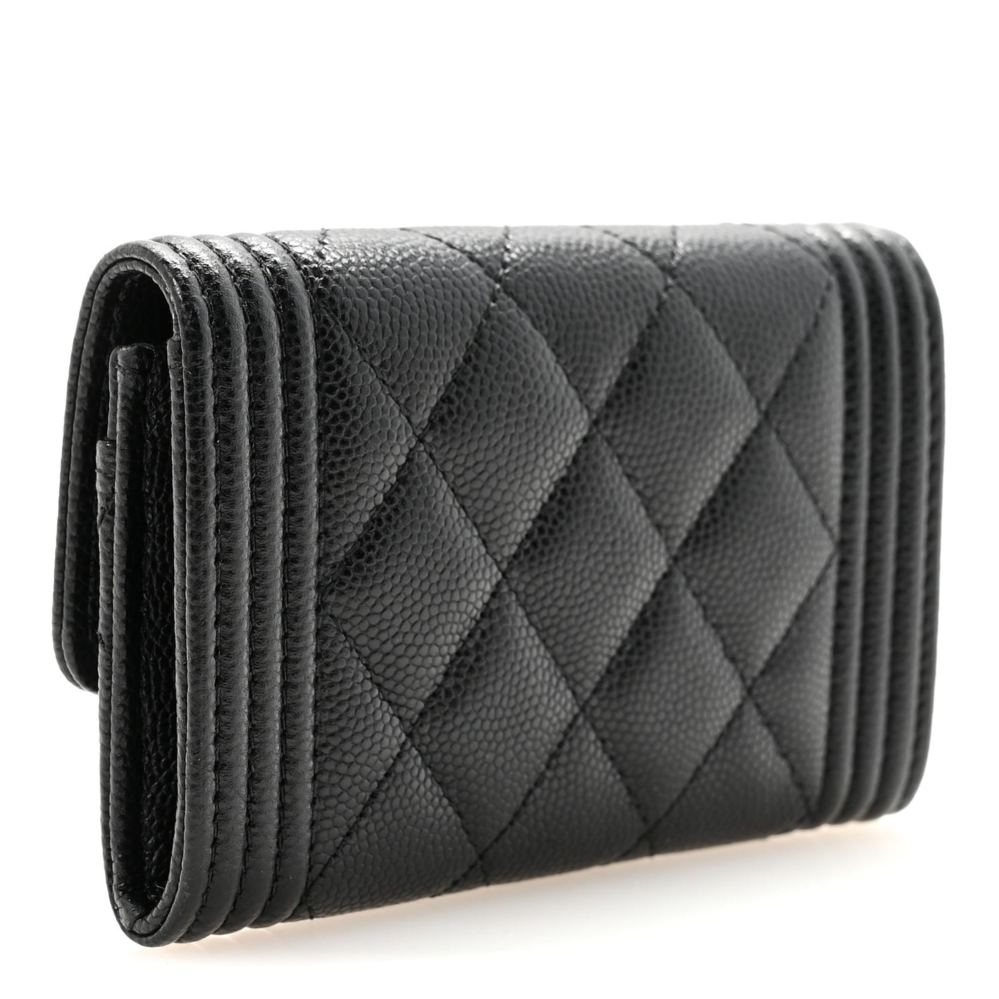 Caviar Quilted Boy Flap Card Holder Black