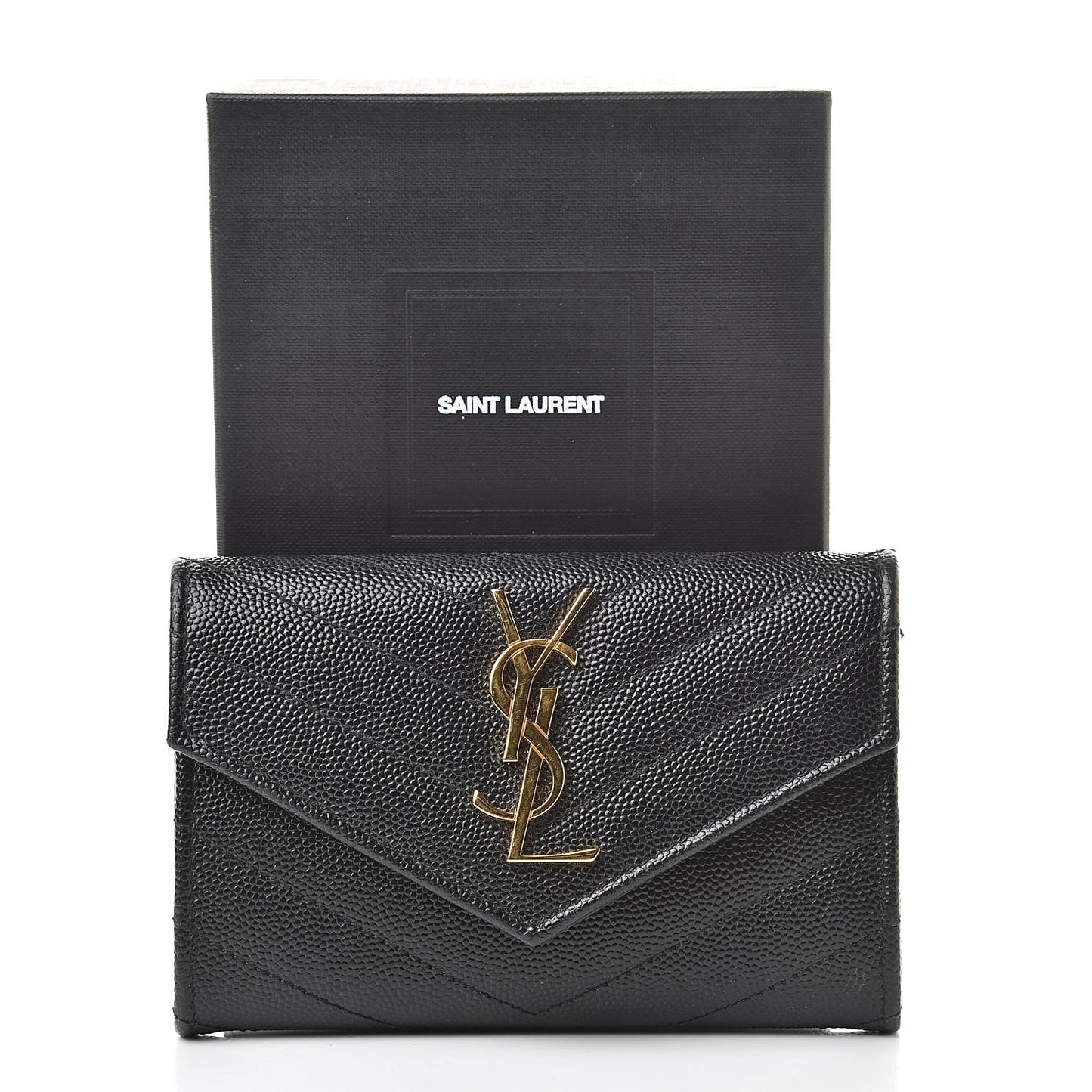 Grain De Poudre Matelasse Chevron Small Monogram Envelope Wallet Black