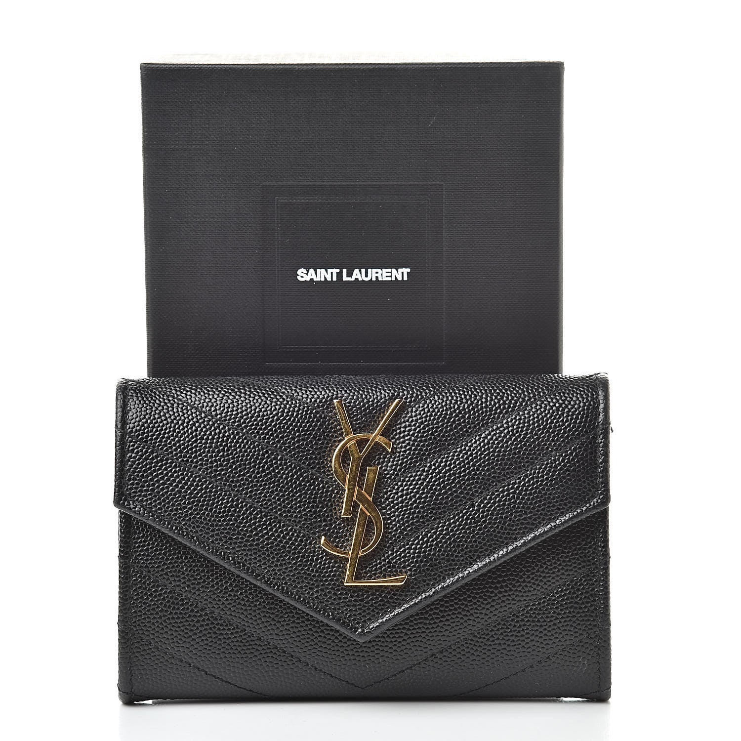 Saint Laurent Grain De Poudre Matelasse Chevron Small Monogram Envelope Wallet Black 8 of 8
