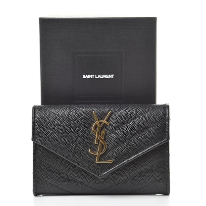 Saint Laurent Grain De Poudre Matelasse Chevron Small Monogram Envelope Wallet Black 8 of 8