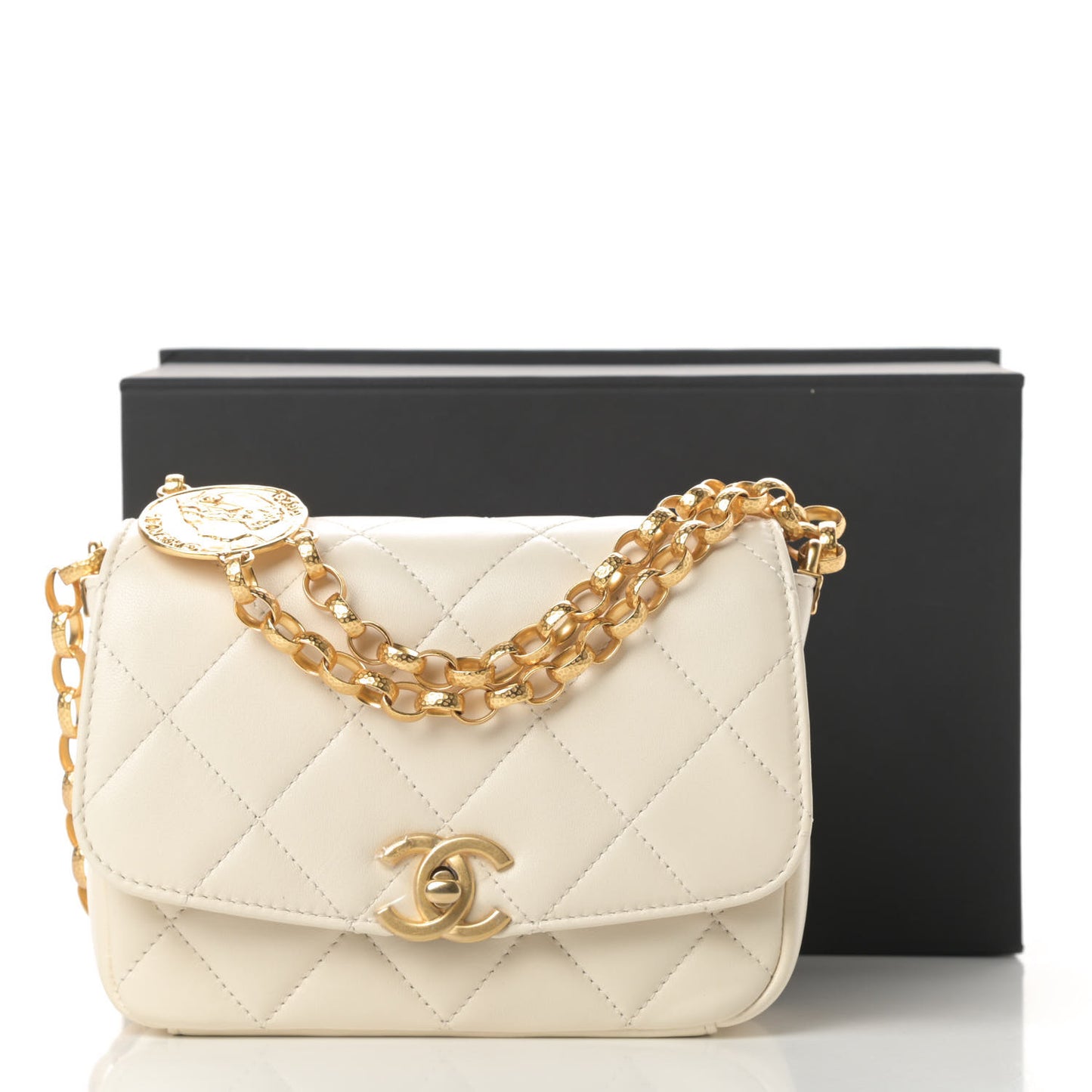 Lambskin Quilted Small CC Coin Flap Bag Ivory