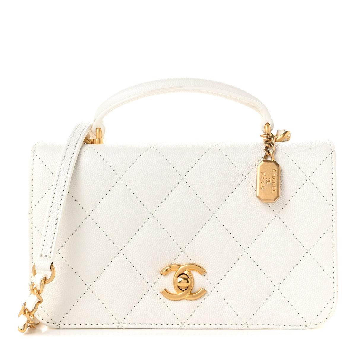 Caviar Quilted Mini Top Handle Flap White