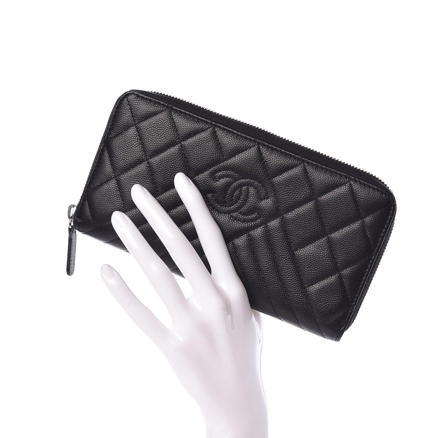 Caviar Quilted Diamond CC Duo Zip Around Wallet Black