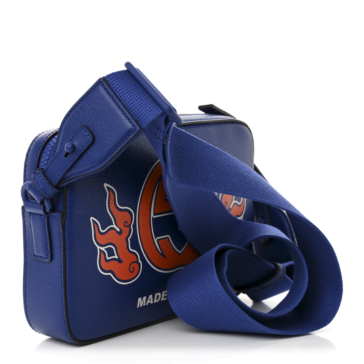 Gucci New Shanghai Calfskin Interlocking G Logo Camera Crossbody Bag Cobalt Blue Orange 3 of 10