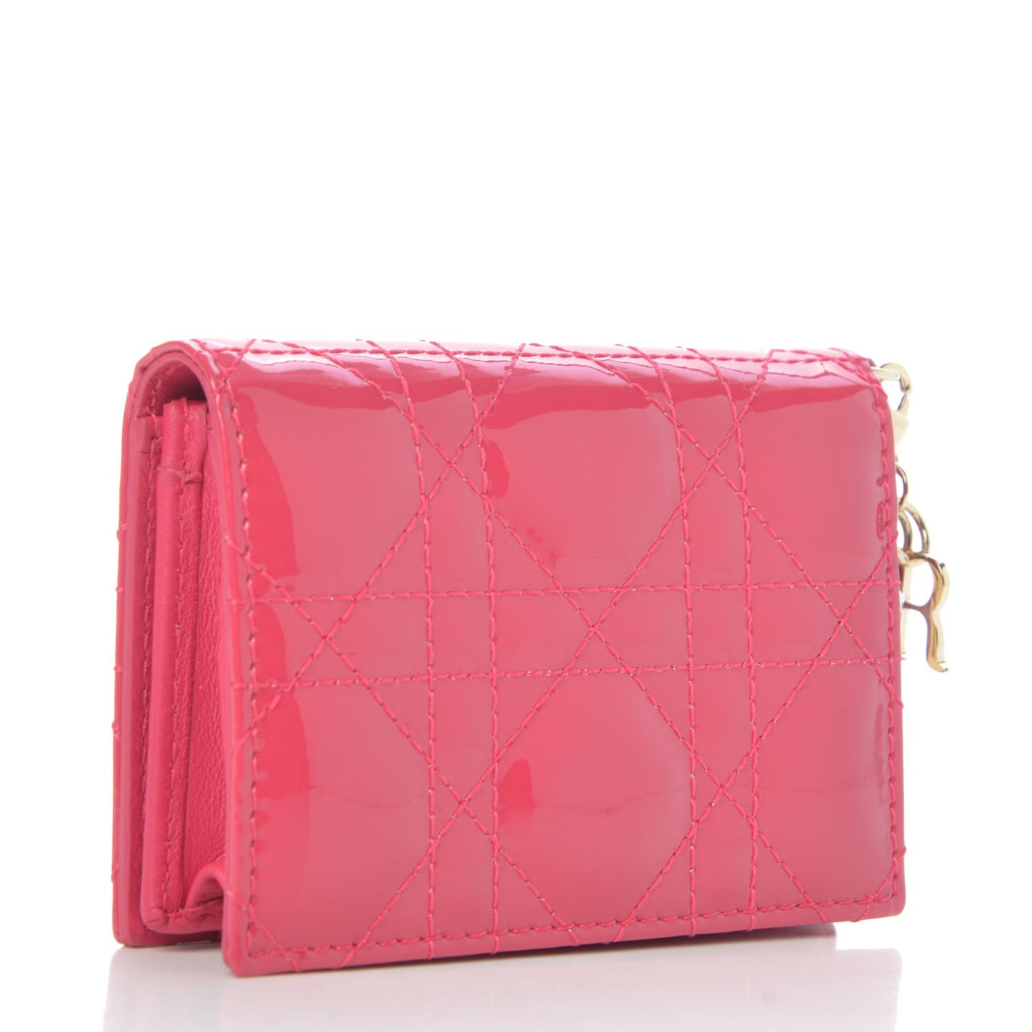 Patent Cannage Lady Dior Card Holder Fuchsia