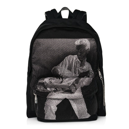Celine x Christian Marclay Nylon Phonoguitar Print Medium Backpack White Black 1 of 13