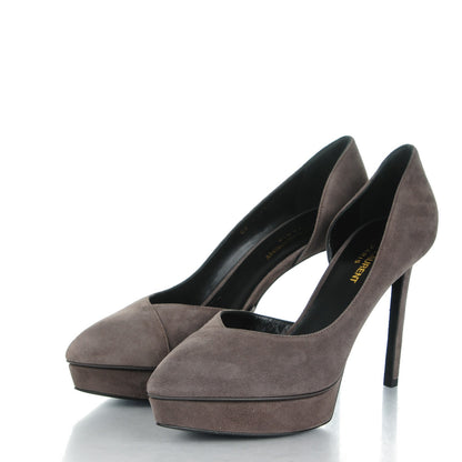 Saint Laurent Suede Janis 80 D'Orsay Pumps 39 Road Gray 3 of 8