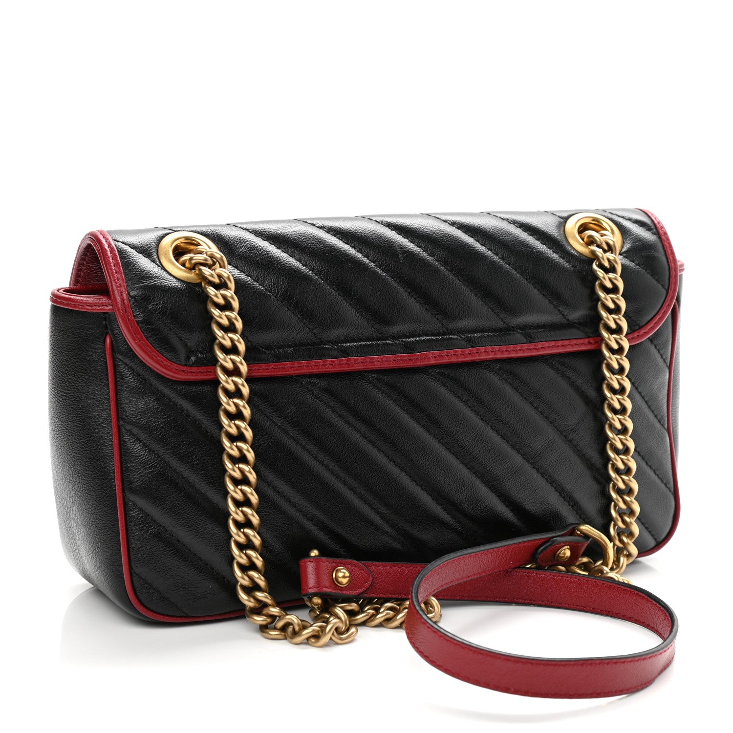 Gucci Vintage Effect Calfskin Matelasse Diagonal Small Torchon GG Marmont Shoulder Bag Black Romantic Cherry 3 of 10