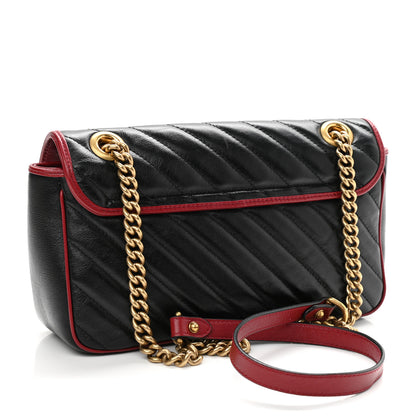 Gucci Vintage Effect Calfskin Matelasse Diagonal Small Torchon GG Marmont Shoulder Bag Black Romantic Cherry 3 of 10