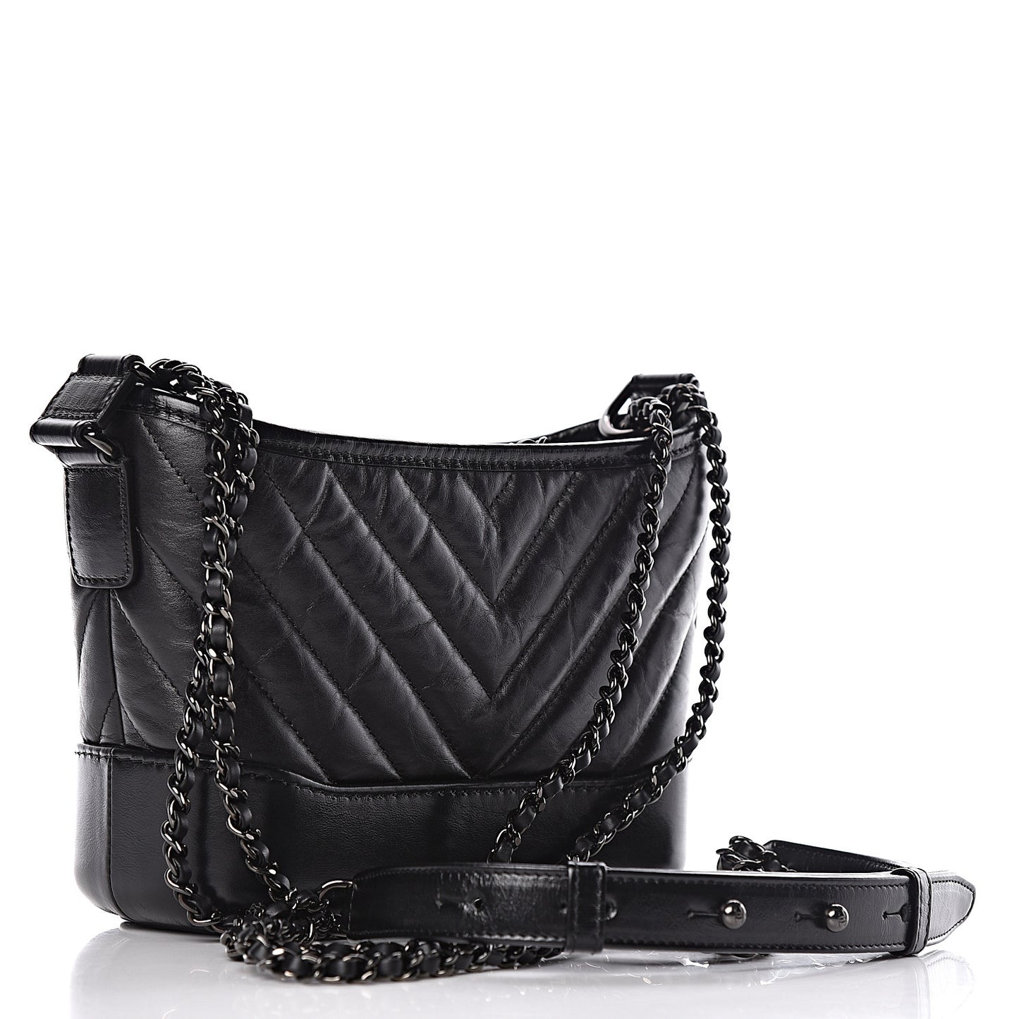 Aged Calfskin Chevron Quilted Small Gabrielle Hobo So Black