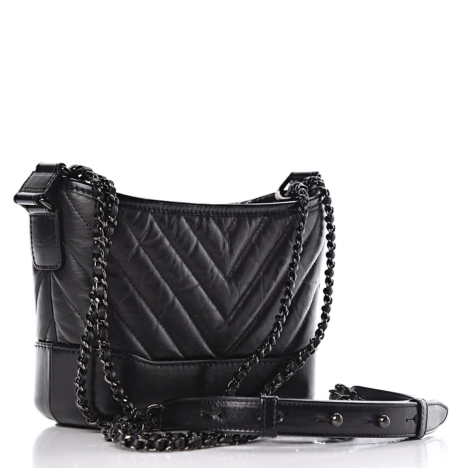 Chanel Aged Calfskin Chevron Quilted Small Gabrielle Hobo So Black 3 of 10