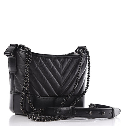 Chanel Aged Calfskin Chevron Quilted Small Gabrielle Hobo So Black 3 of 10