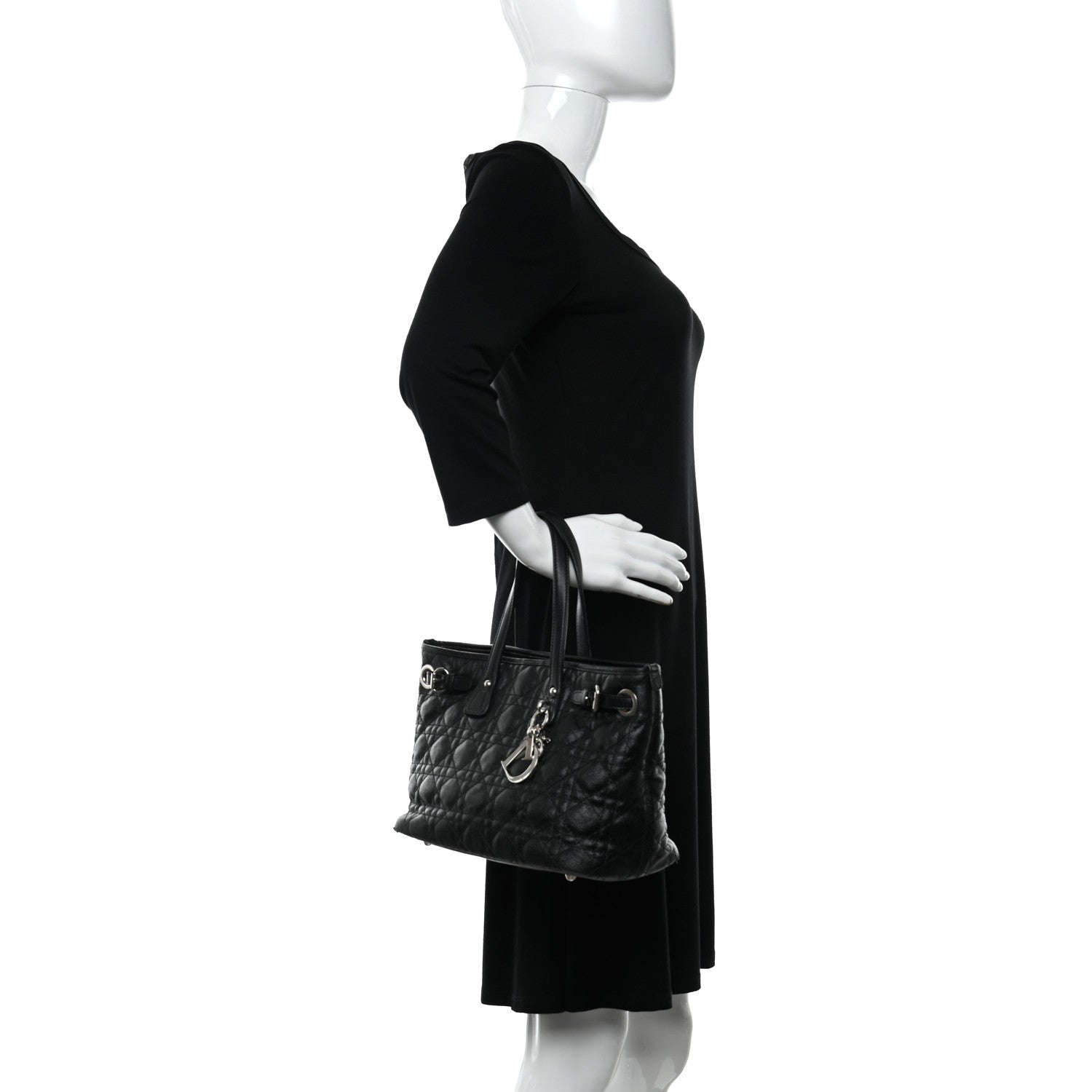 Christian Dior Coated Canvas Cannage Mini Panarea Tote Black 2 of 11